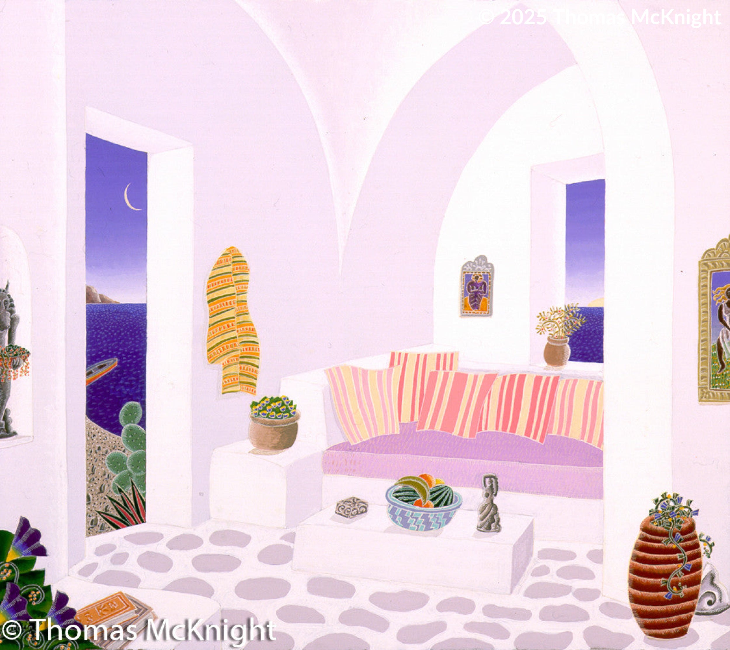 Aegean Room with Arches Casein on Paper casein on paper