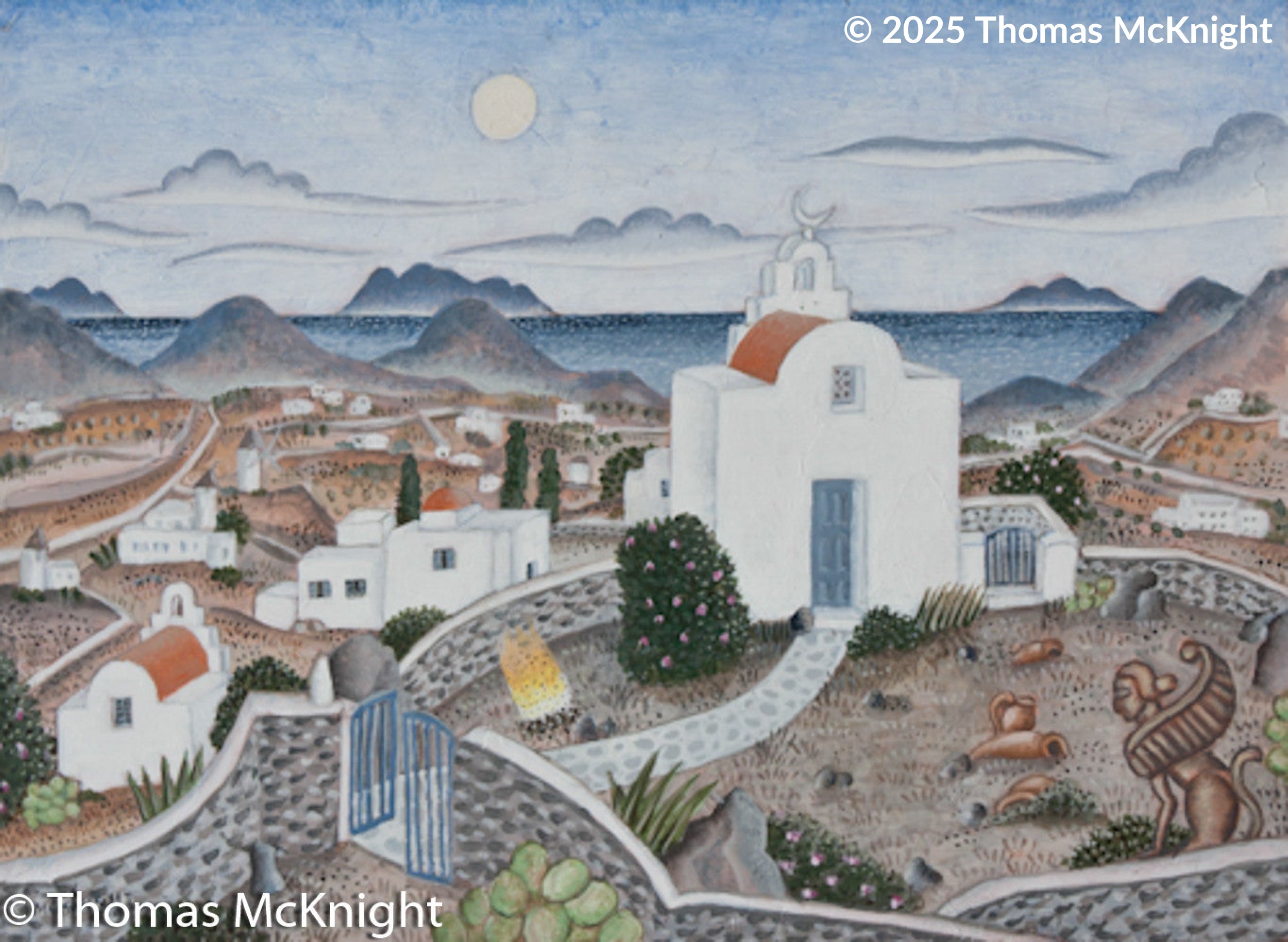 Ano Mera Chapel Mykonos Acrylic on Board Acrylic on Panel