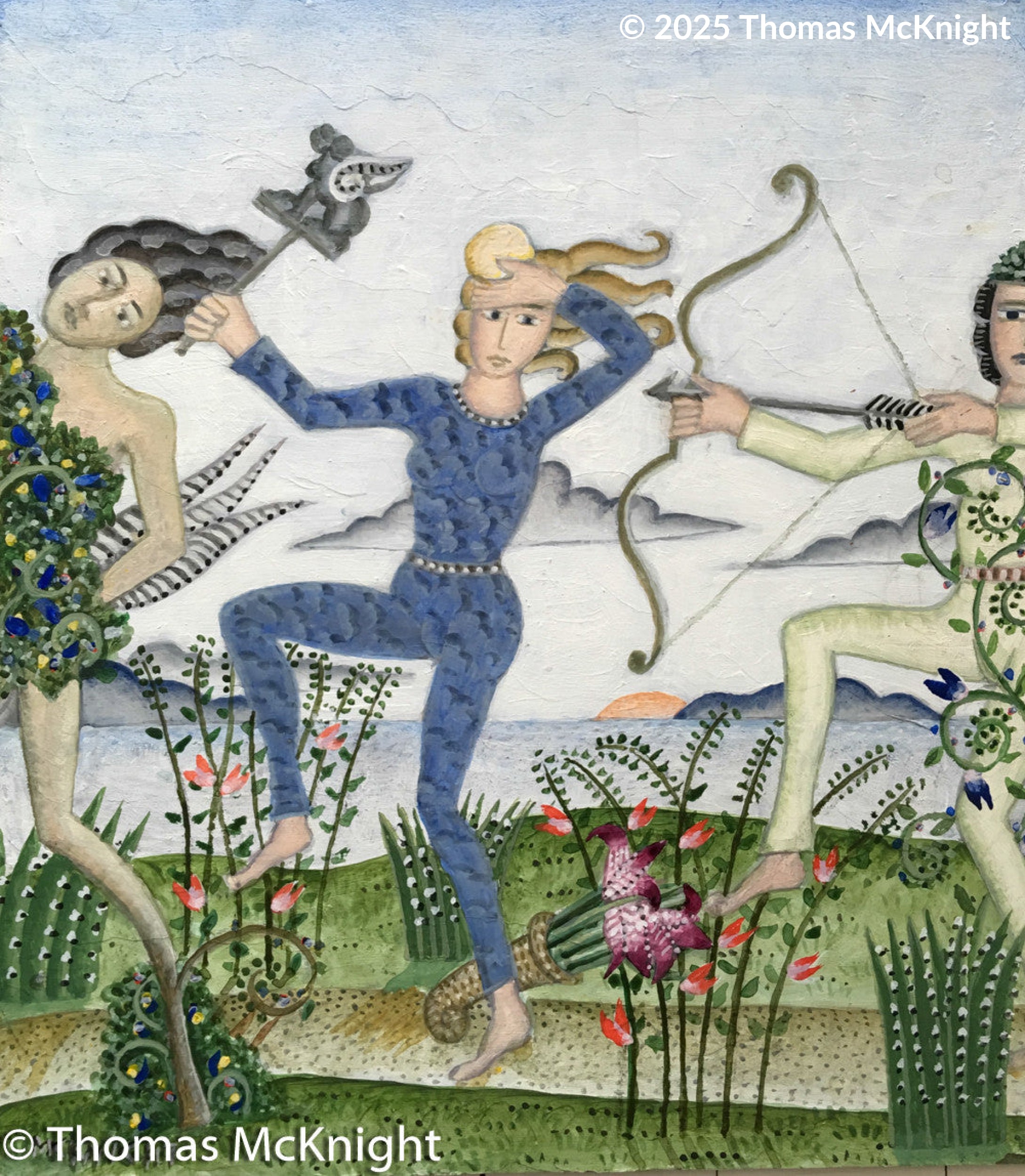 Daphne and the Dancers acrylic on board